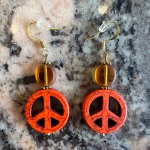 Orange Stone Peace Sign Earrings